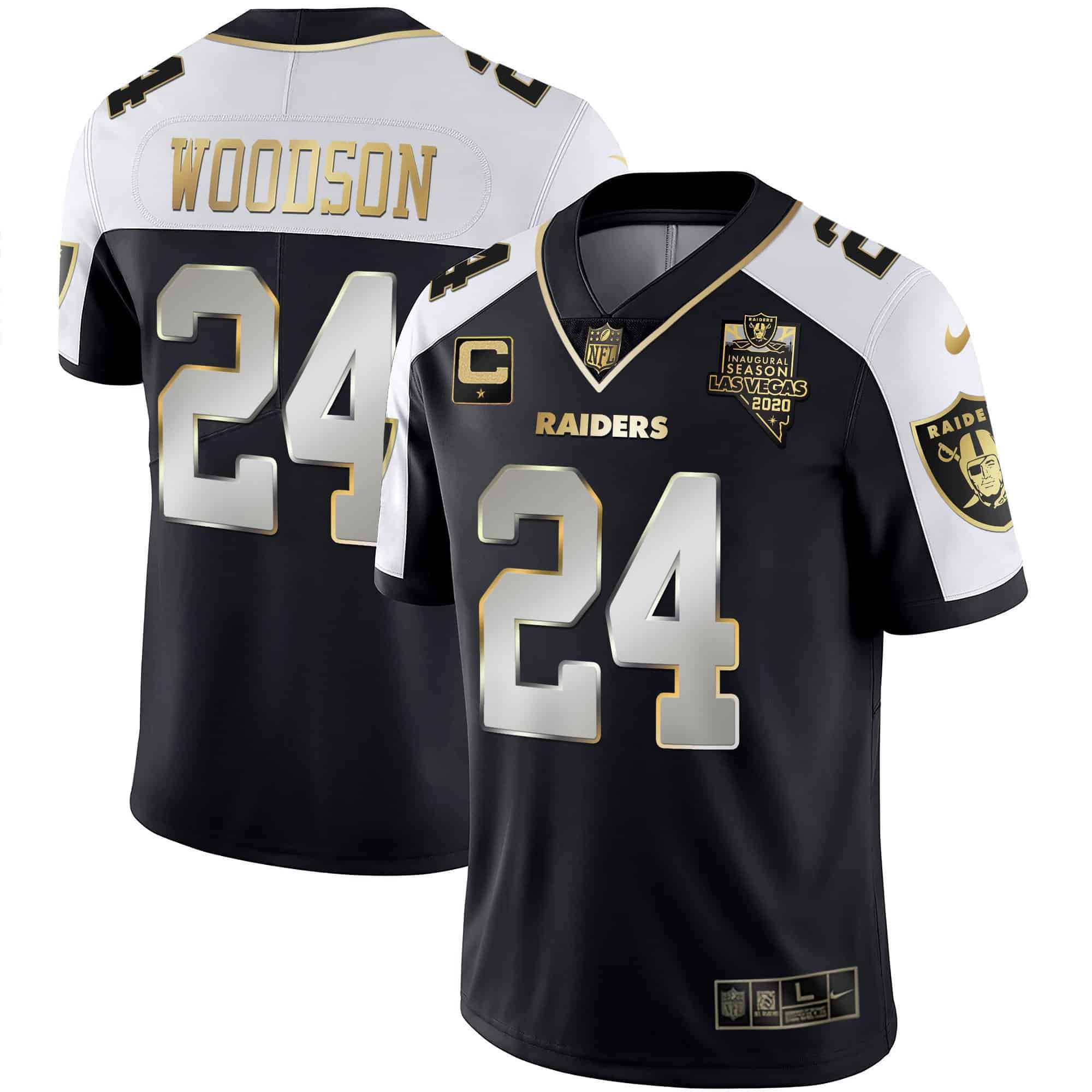 Men Oakland Raiders #24 Woodson 2024 Nike Vapor Black Gold & Black Inverted Limited NFL Jersey style 1